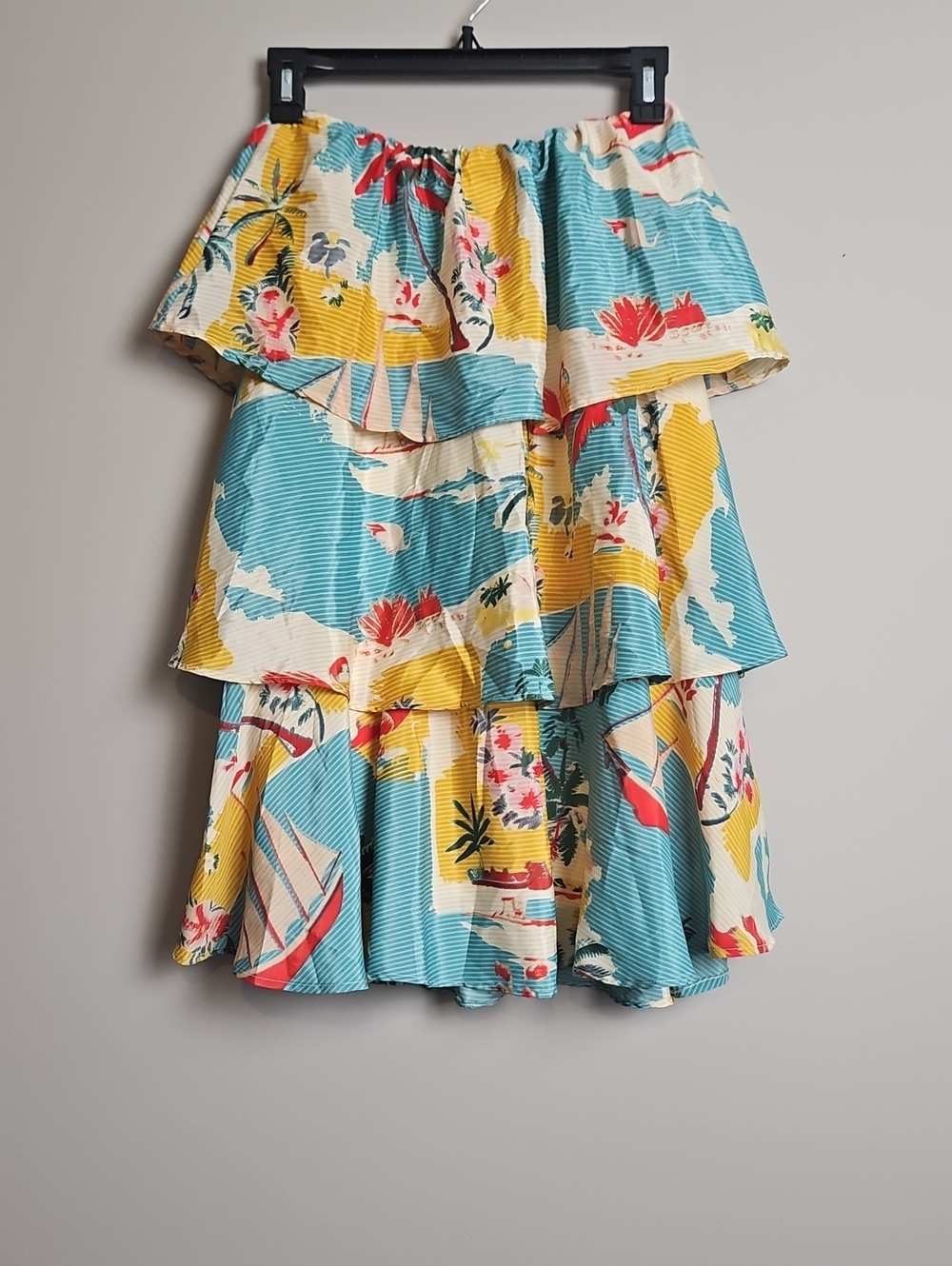 True Destinations Tiered Ruffle Strapless Mini Dress/Midi Skirt: Tropical: Small